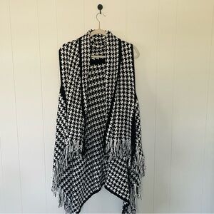 Black and White Houndstooth Fringe Vest
